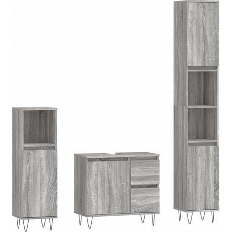 Maison Exclusive - 3-tlg. Badmöbel-Set Grau Sonoma Holzwerkstoff