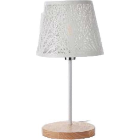 Lampe de table, abat-jour et pied en métal en forme de tonneau avec motif d'arbre, convient comme lampe de table, suspension ou applique murale, blanc, prise européenne (1/5)