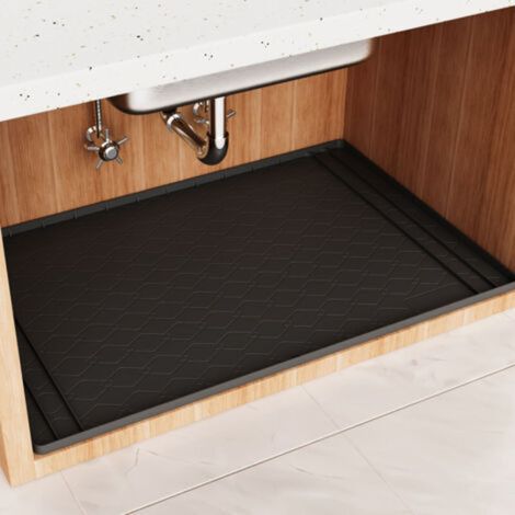 Tapis d'évier noir, 71 cm x 56 cm, 1 pièce, en silicone, résistant aux taches et imperméable, pour meuble/plateau de salle de bain. (1/5)
