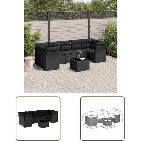 The Living Store Salon de jardin 8 pcs avec coussins noir résine tressée - Ensemble Salon De Jardin - Mobilier De Jardin - Salon De Jardin Design - Meubles De Jardin Résistants - Canapé D'extérieur (1/3)