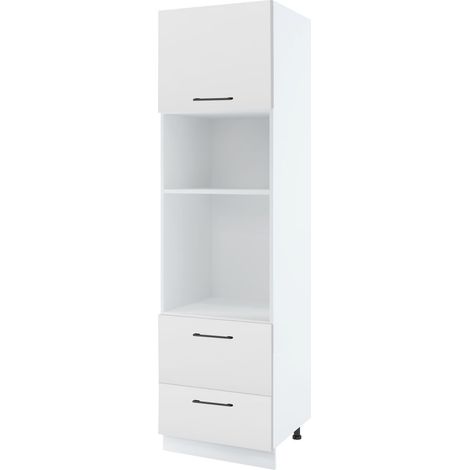 Colonne de cuisine pour micro-onde et four encastrable Lovia Blanc Mat 2 tiroirs L 60 cm - Porte avec poignée apparente White (1/2)