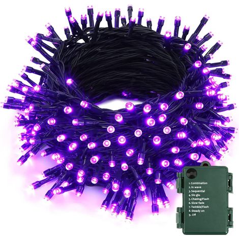 Halloween Décoration Guirlandes Lumineuses, 20M 200 LED Violet Guirlande Lumineuse Noël Exterieure Imperméable 8 Modes a Pile Girlande de Lumière pour Fête Intérieur Clôture Cour Arbres (1/5)
