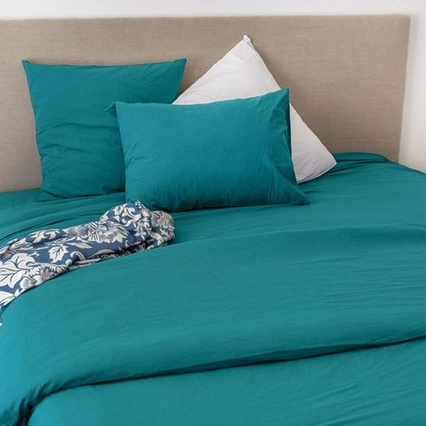 Housse de couette coton Lavé Oekotex Bleu Paon 140x200 cm