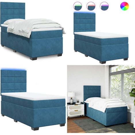 Boxspringbett mit Matratze Blau 100x200 cm Samt - Boxspringbett - Samtbett - LED Beleuchtung - Höhenverstellbares Kopfteil - Matratzenauflage - Home & Living (1/5)