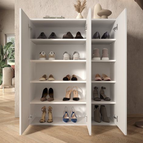 Schuhregal Lauro, Schuhschrank für 25 Paar, 8 Regale Made in Italy, 3 Türen, 95x35x116h cm Hochglanz Weiß (1/5)