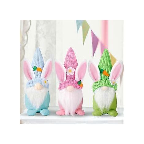 Décorations de Pâques : Lot de 3 nains de Pâques, lapins suédois en peluche, nains scandinaves sans visage, elfes faits main, cadeau idéal pour décorer une table ou votre maison. (1/4)