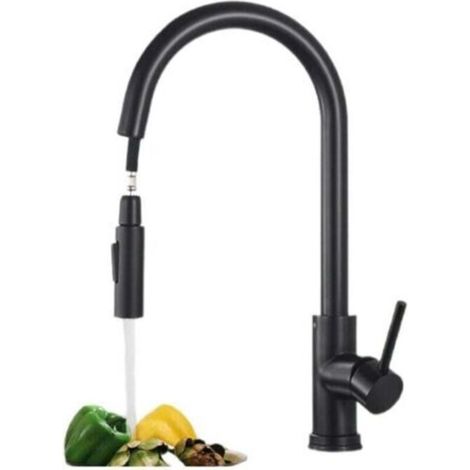 Black Kitchen Faucet with 2-Function Pull-Out Spray Head, 360° Rotatable Stainless Steel Kitchen Mixer (1/5)
