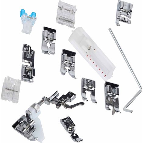 Lot de 14 pieds-de-biche en acier inoxydable pour machines à coudre, avec guide-fil.