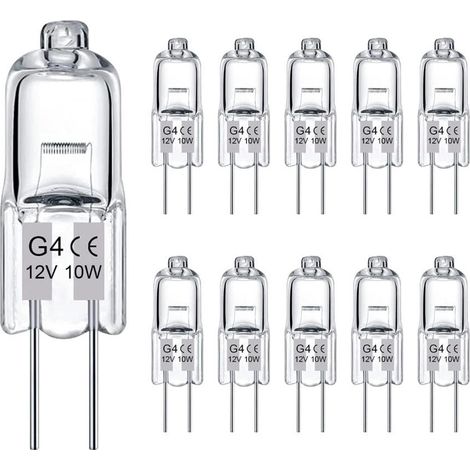 Lot de 10 ampoules halogènes transparentes G4, 12V 10W, culot à deux broches, pour lustres et éclairage d'armoire (1/5)