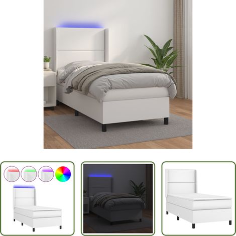 LED-Leiste - Boxspringbett mit Matratze & LED Weiß 100x200 cm Kunstleder (1/5)