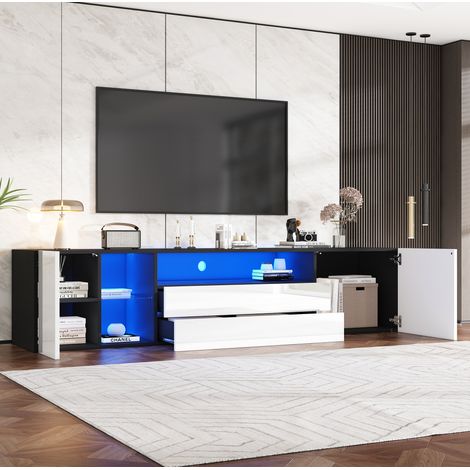 Mueble TV LED con cajones y vidrio para salón moderno OKMYHOME (1/5)