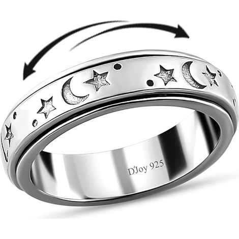 Bague anti-stress en argent sterling 925, plaquée platine, motif lune et étoile, idéale pour femmes et hommes. Cadeau d'anniversaire pour femmes. (1/5)