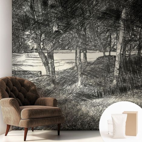 Papier peint intissé avec imprimé installation simple qualité excellente sans désordre - Colle incluse gratuite Paysage serein 250x250 cm (1/5)