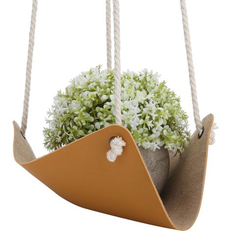 Support suspendu pour jardinière, base en cuir PU, corde en coton, panier suspendu pour pot de fleurs, jaune, 10 cm (1/5)
