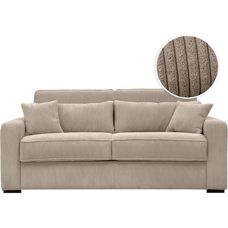 Canapé convertible express 3 places ESIO couchage quotidien 160x190cm en velours côtelé - Taupe (1/5)
