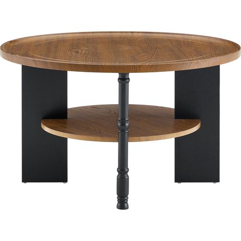 2er-Set runde Tische aus MDF, Nussbaum und Schwarz, 80 cm und 38 cm (1/5)
