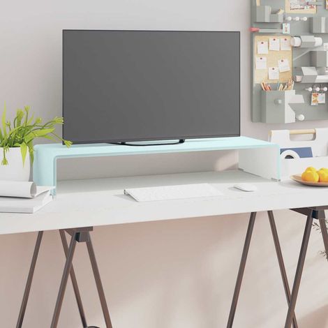 Meuble TV Support pour moniteur pour Salon - Armoire TV 80 x 30 x 13 cm Verre Blanc BV155522 - BonneVie (1/5)