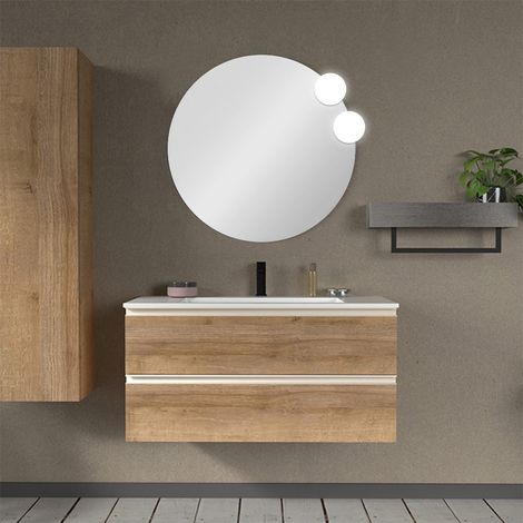 Mobile bagno sospeso 100 cm rovere miele con lavabo e specchio Master (1/5)