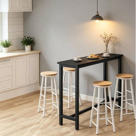 Mesa de bar alta negra de MDF y metal 140 x 40 x 100 cm (1/5)