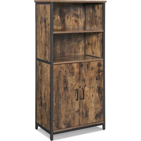 Credenza da cucina 2 ante 60 x 35 x 125 cm (l x p x a) struttura in acciaio credenza alta rustico marrone e nero 120004527
