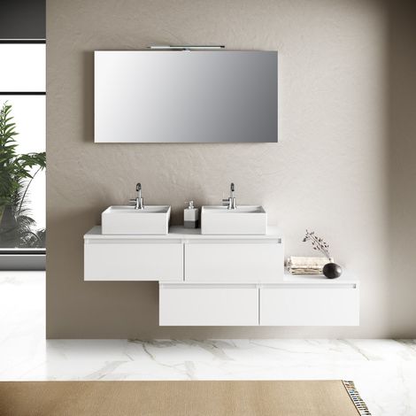 Ensemble de salle de bain double vasque 8 pièces YOKA blanc