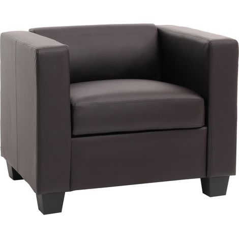 [JAMAIS UTILISÉ] Fauteuil Club / Lounge Lille, 86x75x70cm, simili-cuir café (1/5)
