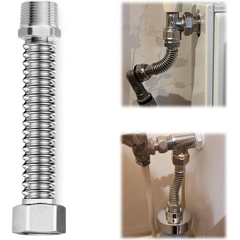 Tuyau ondulé flexible en acier inoxydable 3/4" - 40 cm - Tuyau blindé extensible - Tuyau de raccordement universel - Pour toilettes, baignoires, robinets (1/5)