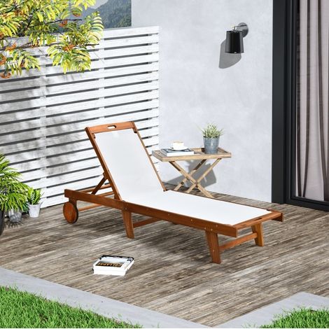 Lettino prendisole 198x55x88,5 cm in legno naturale e bianco, schienale regolabile – MEUBLIV (1/5)