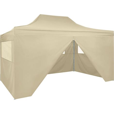Tente de réception pliable, Barnum Pergola Pavillon Chapiteau Tonnelle de Jardin avec 4 parois latéraux 3 x 4,5 m Blanc crème FCV99153 (1/5)