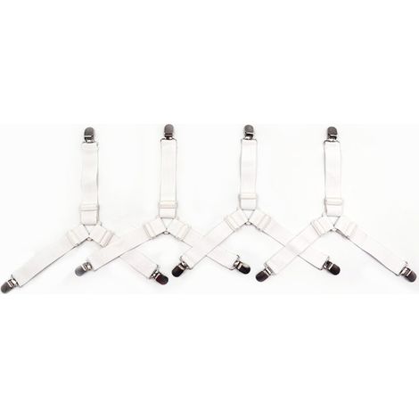 Sangles pour Draps de Lit 4 Pièces Attache Drap Housse Triangle Attache Matelas élastique Tendeur de Draps Réglable Bretelles Sangle pour Matelas Blanc