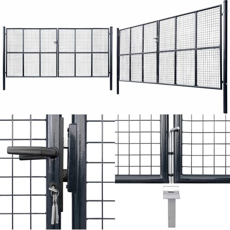 Portail en maille de jardin Acier galvanisé 400 x 175 cm Gris - Portail Jardin - Portail Acier - Clôture Jardin - Portillon - Porte D'entrée - Home & Living