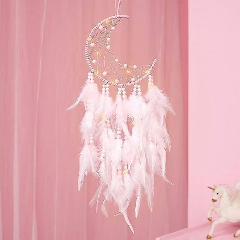 Handgefertigter LED-Traumfänger, Wanddekoration im Bohème-Stil, Geschenk (rosa) (1/4)
