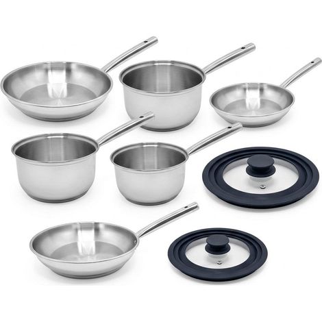 Lot de 3 casseroles 18/20/22 cm en inox et 3 poêles de cuisson 20/24/28 cm et couvercles Fackelmann Rhona (1/5)