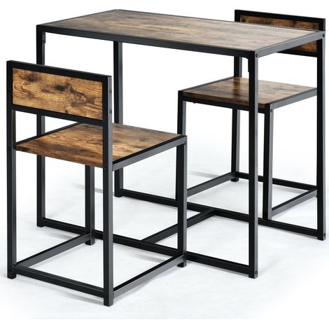 Set da 3 pezzi tavolo rettangolare 90 x 47 x 76 cm e 2 sedie ergonomiche in stile industriale rustico in legno composito marrone 200017917