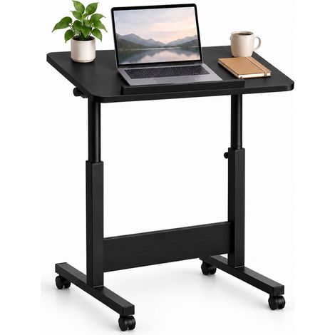 Relaxdays Height-Adjustable Laptop Table, 67-90 cm, Tilting, Castors, C-Shape, Standing Desk, Black (1/5)