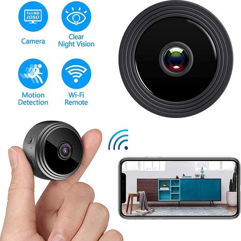 Caméra WIWACAM Mini 4K HD WiFi avec transmission en direct via application mobile, mini caméra de surveillance intérieure, caméra IP WiFi pour bébé et animaux, avec détecteur de mouvement, vision noct (1/5)