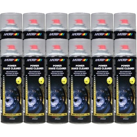 Lot de 12 aérosols nettoyant frein 500ml – Haut pouvoir dissolvant – Jet puissant 360° – Non-conducteur et non-corrosif – Motip
