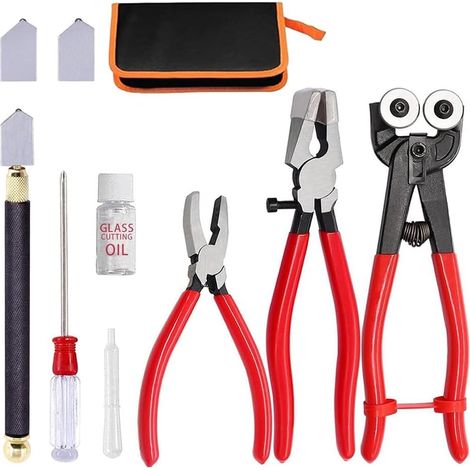Kit D'Outils de Coupe de Verre, Pinces à Carreaux de Verre à Roulettes, Pinces à Verre, Pinces à Briser, Ensemble de Coupe-Verre à Alimentation en (1/5)
