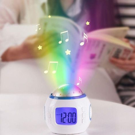 Réveil musical à projection de ciel étoilé, calendrier perpétuel électronique à sons naturels, réveil LED sept couleurs (1/5)