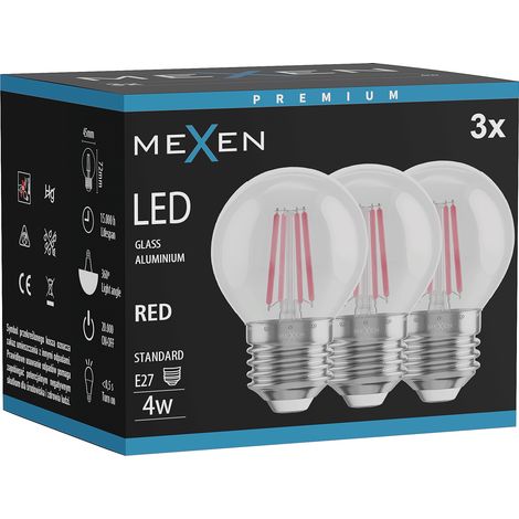 Mexen Vintis 3x ampoule filament LED E27, G45, 4W, 55 lm, rouge - L156-E27-04XX-45x03 (1/3)