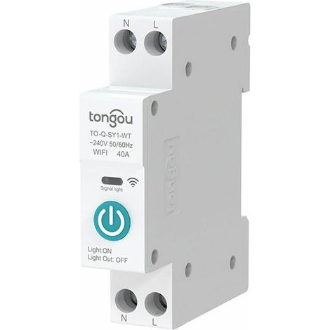 Disjoncteur intelligent Tuya WiFi 40A, interrupteur rail DIN sans fil, contrôle à distance via application mobile, affichage numérique, minuterie et compte à rebours, mode cyclique, compatible Alexa, (1/5)