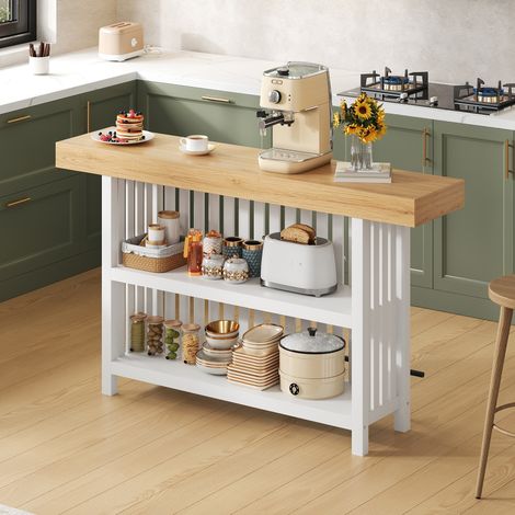 Table haute de bar blanche en MDF 160 x 40 x 105 cm, avec repose-pieds et 2 étagères, mange-debout compact pour cuisine, salle à manger ou maison, 2 personnes – CHICFURN (1/5)