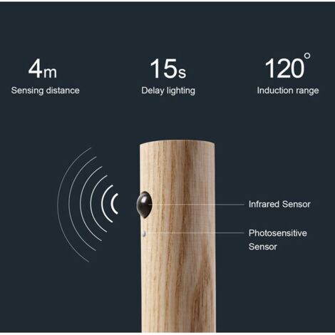Détecteur de Mouvement Veilleuse Rechargeable Veilleuse Murale en Bois Portable Alimenté par Piles Armoire Lumières Sous avec Aimant pour Escaliers Couloir Lumière Ménage (Marron) (1/4)