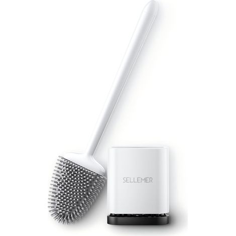 Brosse WC Silicone, Balai WC Montage Mural/au Sol, Brosse Toilettes avec Séchage Rapide Support Ventilé (Blanc, 1 Pièces) (1/5)