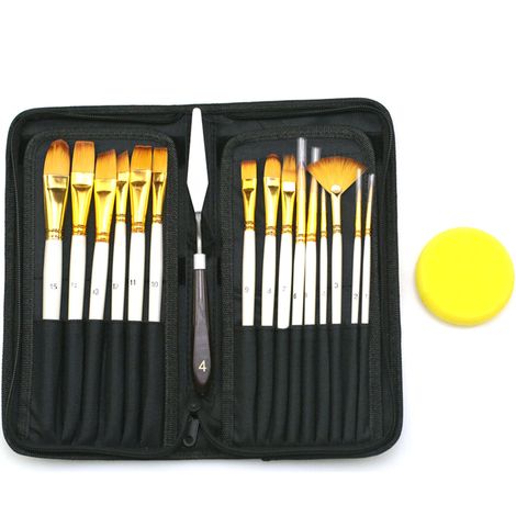 15 pinceaux à peindre acrylique, huile, détail, set de brosses avec sac en toile pour enfants adultes dessin, loisirs créatifs (1/5)