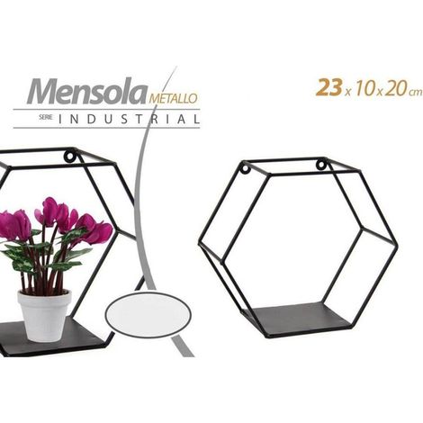 Trade Shop - Soporte De Pared Hexagonal Metal Clásico Moderno Negro 23x10x20cm 822193 - (1/2)