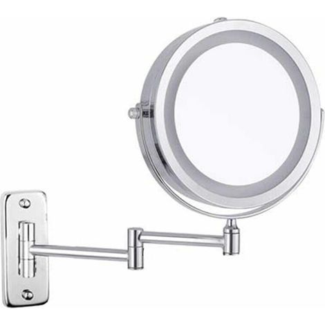 Doppelseitiger, LED-beleuchteter Wand-Kosmetikspiegel mit 10-facher Vergrößerung, 360° drehbar, einziehbar, 7 Zoll, Chrom (1/5)