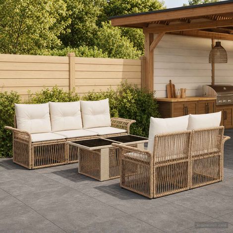 vidaXL Ensemble de canapé de jardin 6 pc Beige et blanc crème (1/5)