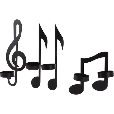 Lot de 4 appliques murales décoratives uniques en fer noir avec motif de notes de musique, porte-bougies suspendu pour bougies chauffe-plat. (1/5)