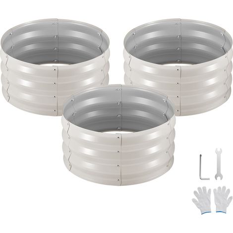 Mophorn Set di 3 fioriere rialzate in metallo zincato 600x600x300 mm, ideali per esterni. Aiuola rotonda senza fondo, perfetta per coltivare fiori, verdure e piante. Colore beige. (1/5)